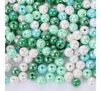 BEEFLYING 400 Mixed Color 8mm Round Imitation Pearl Beads DIY ABS Plastic Loose Spacer Beads for Jewelry Bracelets Necklaces Keychain Phone Lanyard Making (Green)