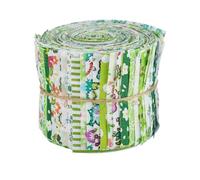 BEEFLYING 40Pcs Jelly Roll Fabric Strip for Quilting and Sewing, Green Floral Jelly Rolls Plain Weave Cotton Fabric for Blanket Hairband Doll Clothing and Patchwork Craft，6.5×50cm(2.56×19.69in)