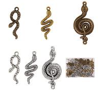 BEEFLYING 48 Piece Tibetan Style Alloy Charms Metal Snake Pendants Antique Gold Silver Bronze Animal Serpent Connector for DIY Jewelry Making Craft Supplies