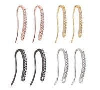 BEEFLYING 4pairs Brass Cubic Zirconia Earring Hook Crystal Fish Hook Platinum Ear Wires for Earring Finding