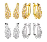 BEEFLYING 4pairs Cubic Zirconia Earring Wire Platinum Golden Leverback Brass Earrings Hooks for Women Girls DIY Jewelry Making
