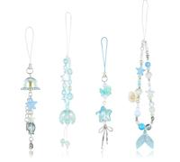 BEEFLYING 4Pcs Blue Cute Phone Charm Strap Aesthetic Y2K Cellphone Pendant Jellyfish Mermaid Moon Star Phone Charms for Keychain Bags Cameras Earphones Pendant Decoration