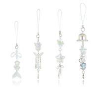 BEEFLYING 4Pcs Clear White Cute Phone Charms Strap Aesthetic Y2K Cell Phone Pendant Butterfly Mermaid Star Phone Charms for Keychain Bags Cameras Earphones Pendant Decoration