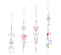 BEEFLYING 4Pcs Pink Cute Phone Charms Strap Aesthetic Y2K Cellphone Pendant Butterfly Mermaid Star Phone Charms for Keychain Bags Cameras Earphones Pendant Decoration