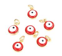 BEEFLYING 50 Pcs Colorful Evil Eye Beads Charm Eye Shape Brass Enamel Beads Flat Round Evil Eye Charm with Jump Rings for DIY Jewelry Making