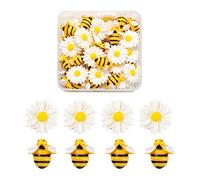 BEEFLYING 50 Pcs Daisy Flower Bee Resin Charms Plastic Flatback Bee Charm Epoxy Charms for Jewelry Making Crafts Decor Supplies Mixed Color