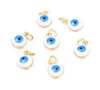 BEEFLYING 50 Pieces Enamel Evil Eye Beads Charms 18K Gold Plated Evil Eye Pendants Brass Enamel Dangle Charms for DIY Bracelet Jewelry Making (White)