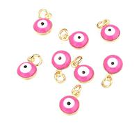 BEEFLYING 50 Pieces Enamel Evil Eye Beads Charms 18K Gold Plated Evil Eye Pendants Brass Enamel Dangle Charms for DIY Bracelet Jewelry Making (Hot Pink)