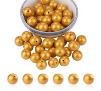 BEEFLYING 50 Pieces Silicone Beads 15mm Round Rubber Focal Bead Loose Spacer Beads for Keychain Making, Pen Bracelet Necklace Jewelry DIY Craft (Gold)