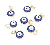 BEEFLYING 50pcs Colorful Evil Eye Charm Eyes Shape Brass Enamel Beads Flat Round Evil Eye with Jump Rings for Jewelry Making DIY