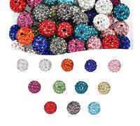 BEEFLYING 60 Pcs 10mm Mixed Color Glass Rhinestone Clay Round Beads Crystal Pave Bubblegum Bead Disco Ball Bead Crystal Shamballa Beads for DIY Bracelet Necklace Earring Jewelry Crafts Making(Round)