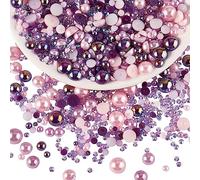 BEEFLYING 60g Mix Flatback Pearls & Resin Rhinestones Half Round Pearl Beads for Crafts 3mm-10mm Half Pearl Rhinestone for Face Art Tumblers Bottles Clothes Gift Card Jewelry Decor(Purple)