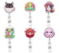 BEEFLYING 6Pcs Cute Nurse Badge Reels Funny Animal Nurse ID Card Retractable Badge Holder with Alligator Clip for Office School Hospital Doctor Teacher Nursing Name Tag Card