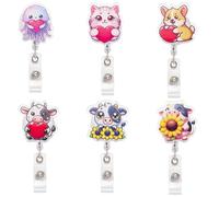 BEEFLYING 6Pcs Cute Nurse Badge Reels Funny Animal Nurse ID Card Retractable Badge Holder with Alligator Clip for Office School Hospital Doctor Teacher Nursing Name Tag Card