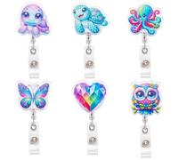 BEEFLYING 6Pcs Cute Nurse Badge Reels Funny Blue Animal Nurse ID Card Retractable Badge Holder with Alligator Clip for Office School Hospital Doctor Teacher Nursing Name Tag Card