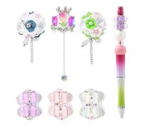 BEEFLYING 6Pcs Round Clay Flower Beads for Pen Making 18mm~20mm Rhinestone Crown Beads Focal Bead for DIY Beadable Pens Spacer Jewelry Keychain Making