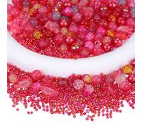 BEEFLYING 700pcs Glass Beads Jewelry Making Kit Assorted Crystal Round DIY Beads with Ocean Beads and Seed Beads for Bracelets Necklaces Earrings Making (FireBrick)