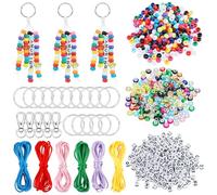 BEEFLYING 750 Pcs Beaded Keyring Making Kit Key Chain Making Crafts Letter Beads Strings Adjustable Alphabet Key Ring Jewelry Backpack Accessories Holiday Party Festival Favor Gift (Mixed Colors)