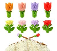 BEEFLYING 8 Pcs Rose And Tulip Knitting Needle Stoppers Flower Knitting Needle Point Protectors Silicone Stitch Stoppers for Knit Craft Sewing Quilting Pencil Sharp Ends