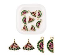 BEEFLYING 8Pcs Watermelon Crystal Rhinestone Charms Pendants Red Watermelon Pendants Brass Micro Pave Cubic Zirconia Charms for Jewelry Making DIY Crafts