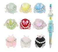 BEEFLYING 9Pcs Acrylic Rhinestone Beads for Pens Making Mixed Color Round Butterfly Beads for Jewelry Keychain Phone Charm DIY