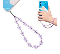 BEEFLYING Acrylic Beaded Phone Lanyard Wrist Straps Butterfly Beaded Phone Charms Handmade Anti-Lost Lanyard String Chain for Women Keychain Phone Hanging Accessories (Lilac, 22cm)