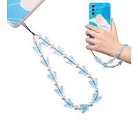 BEEFLYING Acrylic Beaded Phone Lanyard Wrist Straps Butterfly Beaded Phone Charms Handmade Anti-Lost Lanyard String Chain for Women Keychain Phone Hanging Accessories (Cyan, 22cm)