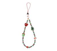 BEEFLYING Beaded Phone Charm Wrist Strap Crystal Red and Green Phone Bracelet Lanyard, Tree Heart Christmas Cellphone Wristlet Strap for Bag Keychain Pendant