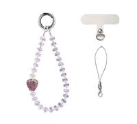 BEEFLYING Beaded Phone Wrist Strap, Cellphone Charm Lanyard Chain, Strawberry Sparkling Phone Wristlet Bracelet for Women Bag Keychain,Light Purple