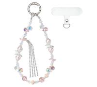 BEEFLYING Beaded Phone Wrist Strap Crystal Phone Charm Strap Wristlet with Pink Crystal Pearl Bow Tassels for Case Keychains Card Wallets Detachable