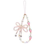 BEEFLYING Beaded Phone Wrist Strap Cute Bowknot Phone Charm Wristlet Lanyard Y2K Pink Lampwork Strawberry Cellphone Bracelet for Keychain Bag Camera Car Key Pendant