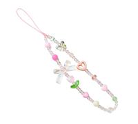 BEEFLYING Beaded Phone Wrist Strap Lanyard, Crystal Pink Phone Charm Strap Wristlet Butterfly Heart Cellphone Bracelet for Keychain Camera Bag Accessories