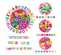 BEEFLYING Colorful Letter Beads for Bracelets, 750 Pieces, Color 1 | 12x4.5 mm, 600 Large Mixed Letter Beads, for Jewelry Making Necklaces Keychains, Includes 150 Heart Star Rondelle Beads