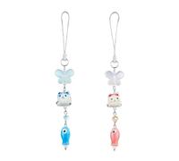 BEEFLYING Cute Phone Charm Strap Blue and Pink Porcelain Ceramic Cat Fish Beaded Y2K Butterfly Heart Cellphone Pendant for Keychain Bag Charm Accessories