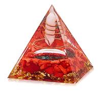 BEEFLYING Orgone Pyramid Protection Crystal Small Healing Crystal Reiki Positive Energy Chakra Meditation Pyramid for Health Lucky Anti-Stress Home Office Decor (Red with Stone)