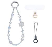 BEEFLYING Pearl Beaded Cellphone Charm Strap Cute Phone Charm Bracelet Lanyard Snowflake Phone Wristlet for Women & Girls Keychain Bag Camera Pendant