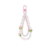 BEEFLYING Pink Double-Layer Acrylic Beaded Phone Charm Wrist Strap, Pearl Beads Phone Wrist Lanyard Bracelet Chain for Camera Keychain Wallet Handbag Earphone