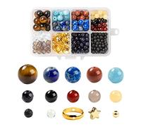 BEEFLYING Planet Gemstone Beads Jewelry Kits 4mm 6mm 8mm Round Black Natural Synthetic Stone Beads Brass Star Spacer Bead for Bracelet Necklace Jewelry Making Kit and Craft Diy