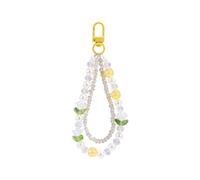 BEEFLYING Yellow Double-Layer Acrylic Beaded Phone Charm Wrist Strap, Pearl Beads Phone Wrist Lanyard Bracelet Chain for Camera Keychain Wallet Handbag Earphone
