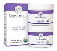 BeeFriendly Organic Night Cream, USDA Certified Organic, Deep Hydrating & Moisturizing Night Time Eye, Face, Neck & Decollete Cream for Women and Men, Skin renewing 4 oz (2 Jars in box)
