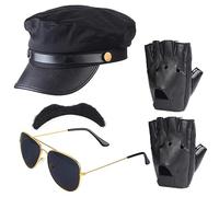 Beefunny Chauffeur Cap Limo Taxi Driver Theme Hat Gloves Tie Kit Fancy Dress Wedding Driver Service Chauffeur Set (Black1)