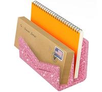 Beego Envelope and Mail Organizer Countertop - 2 Compartments Glitter Pink Acrylic Desk Organizer Letter Holder Desktop File Sorter Bill Document Folder Rack for Office, Home, School