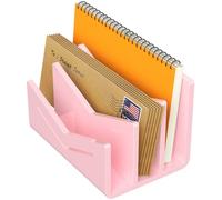 Beego Envelope and Mail Organizer Countertop - 3 Compartments Pink Acrylic Desk Organizer Letter Holder Desktop File Sorter Bill Document Folder Rack for Office, Home, School Desk Organization