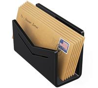 Beego Envelope and Mail Organizer Countertop - Black Acrylic Desk Organizer Letter Holder Desktop File Sorter Bill Document Folder Rack for Office, Home, School Desk Organization
