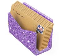 Beego Envelope and Mail Organizer Countertop - Glitter Purple Acrylic Desk Organizer Letter Holder Desktop File Sorter Bill Document Folder Rack for Office, Home, School Desk Organization