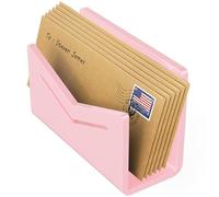 Beego Envelope and Mail Organizer Countertop - Pink Acrylic Desk Organizer Letter Holder Desktop File Sorter Bill Document Folder Rack for Office, Home, School Desk Organization