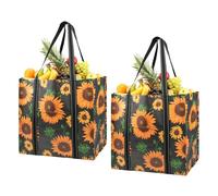 BeeGreen 2 Pack Sunflower Reusable shopping Bags for Groceries - Heavy Duty Large Grocery Totes Bags with Hard Bottom, Beach & Travel, Waterproof Collapsible Storage Bag Foldable