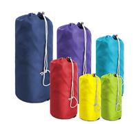 BeeGreen 6 Pack Small, Medium, Large Drawstring Bags with Dust Flap Compression Sack Bags Foldable Lightweight, Navy Blue, Purple, Lake Blue, Red, Yellow, Green, Variety Pack