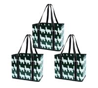 BeeGreen Alpaca Reusable Grocery Bags Heavy Duty, 3 Pack Large Tote Bag Waterproof Animal Shopping Bags with Long Webbing Handles, Foldable Stands Upright, Reinforced Base for Groceries, Pool,Gift
