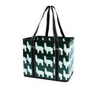BeeGreen Alpaca Reusable Grocery Bags Heavy Duty, Large Tote Bag Waterproof Animal Shopping Bags with Long Webbing Handles, Foldable Stands Upright, Reinforced Base for Groceries, Pool, Beach, Gift